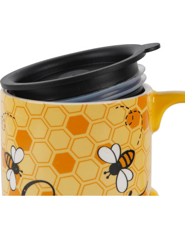 Taza de Viaje Cerámica Topadorn 500ml con Tapa y Asa Abeja