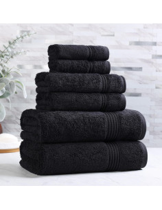 Juego de Toallas de Algodón Egipcio 6 Piezas Negro Superior 2