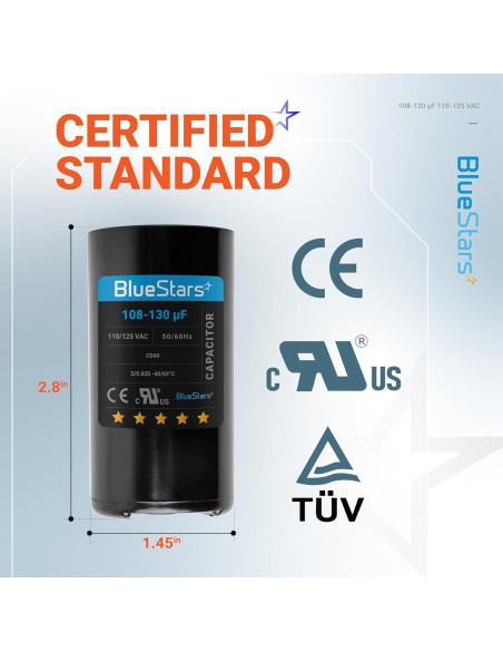 Capacitor de Arranque Redondo BlueStars 108-130 uF 110-125 VAC
