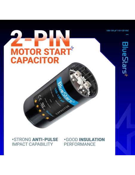 Capacitor de Arranque Redondo BlueStars 108-130 uF 110-125 VAC