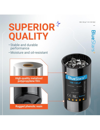 Capacitor de Arranque Redondo BlueStars 108-130 uF 110-125 VAC