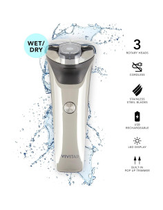 Afeitadora Rotativa Inalámbrica VIVITAR 3 Cabezas Acero Inoxidable 2