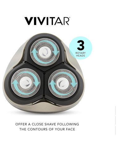 Afeitadora Rotativa Inalámbrica VIVITAR 3 Cabezas Acero Inoxidable
