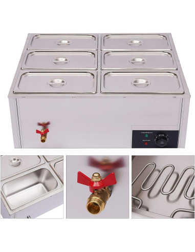 Calentador de Comida Eléctrico VONZOER 6 Bandejas 850W Acero Inoxidable