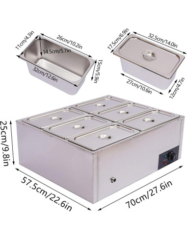 Calentador de Comida Eléctrico VONZOER 6 Bandejas 850W Acero Inoxidable
