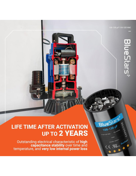 Capacitor de Arranque Redondo BlueStars 108-130 uF 110-125 VAC