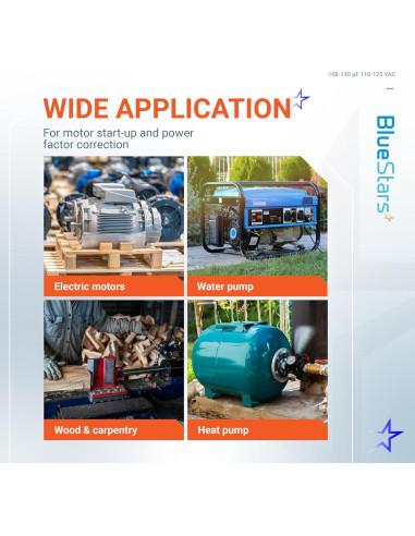 Capacitor de Arranque Redondo BlueStars 108-130 uF 110-125 VAC