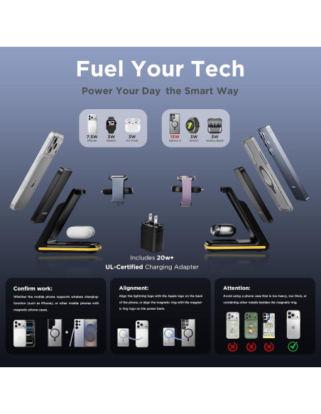 Estación de Carga Inalámbrica 5 en 1 YouthMemory con Banco de Energía 5000mAh
