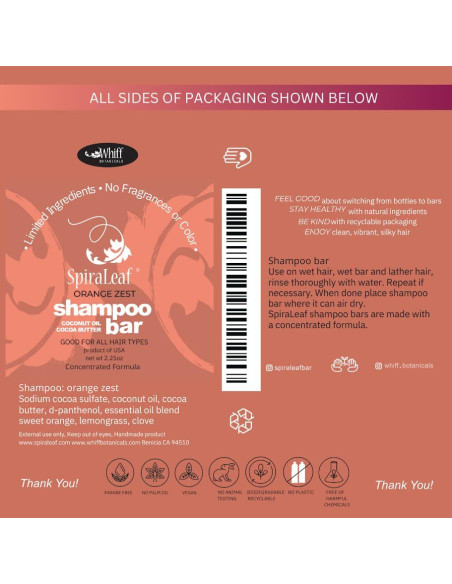 Champú y Barra de Afeitar SPIRALEAF Cáscara de Naranja 63.5g