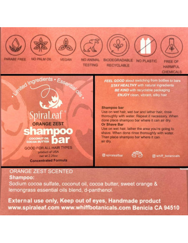 Champú y Barra de Afeitar SPIRALEAF Cáscara de Naranja 63.5g