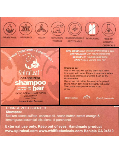 Champú y Barra de Afeitar SPIRALEAF Cáscara de Naranja 63.5g