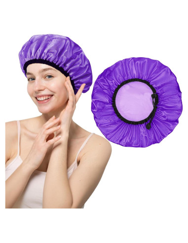 Gorra de Ducha Impermeable Doble Capa Ajustable Púrpura