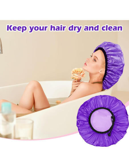 Gorra de Ducha Impermeable Doble Capa Ajustable Púrpura