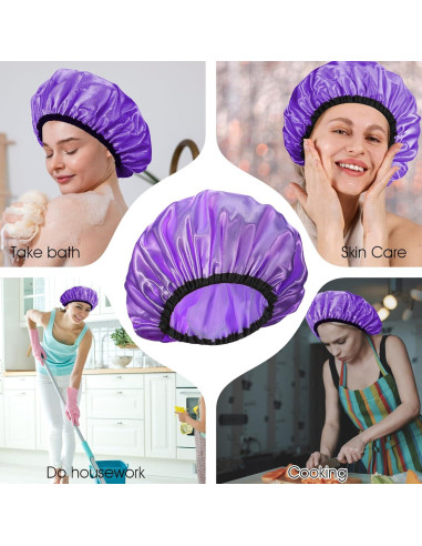 Gorra de Ducha Impermeable Doble Capa Ajustable Púrpura
