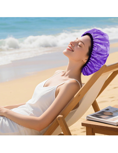 Gorra de Ducha Impermeable Doble Capa Ajustable Púrpura