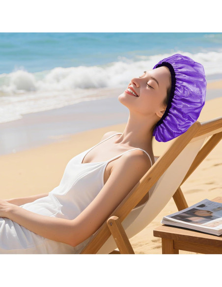 Gorra de Ducha Impermeable Doble Capa Ajustable Púrpura