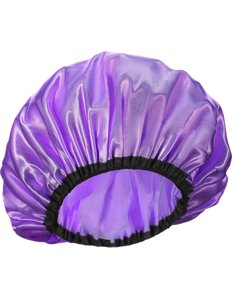 Gorra de Ducha Impermeable Doble Capa Ajustable Púrpura