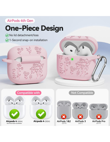Funda de Silicona Rosa para AirPods 4 con Kit de Limpieza