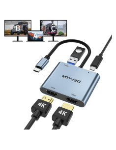 Adaptador USB C a Doble HDMI MT-VIKI 4K 60Hz 100W Carga