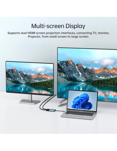Adaptador USB C a Doble HDMI MT-VIKI 4K 60Hz 100W Carga