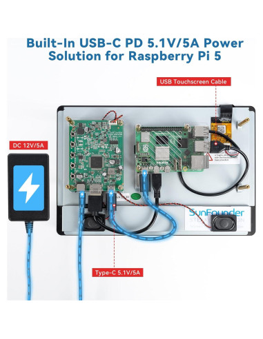 Pantalla Táctil IPS HD 10.1" SunFounder para Raspberry Pi 5