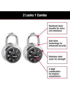 Candado de Combinación Master Lock 1500T Negro Paquete de 2 2