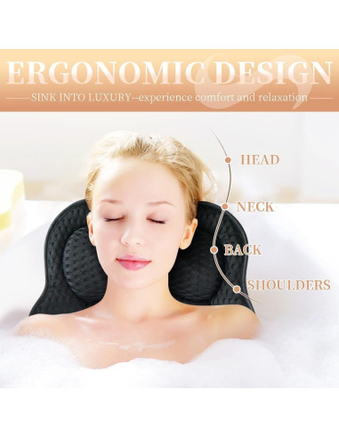 Almohada de Baño Joeyset JSZT-03, Tela 4D Air Mesh, Negra