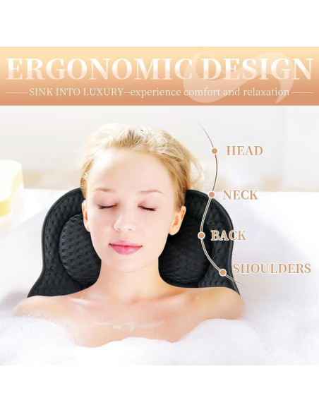 Almohada de Baño Joeyset JSZT-03, Tela 4D Air Mesh, Negra