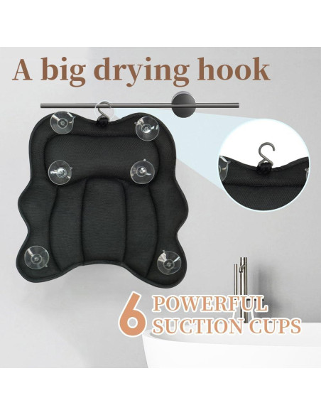 Almohada de Baño Joeyset JSZT-03, Tela 4D Air Mesh, Negra