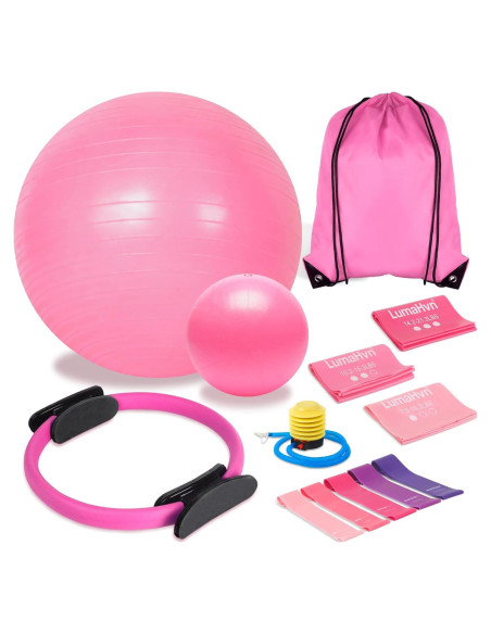 Kit de Pilates Rosa LumaHvn con Anillo y Pelotas para Ejercicio