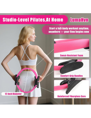 Kit de Pilates Rosa LumaHvn con Anillo y Pelotas para Ejercicio