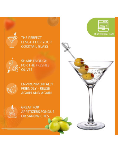 10 Palillos de Cóctel de Acero Inoxidable Perthlin 10.9 cm