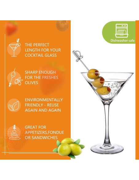 10 Palillos de Cóctel de Acero Inoxidable Perthlin 10.9 cm