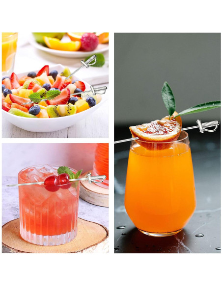 10 Palillos de Cóctel de Acero Inoxidable Perthlin 10.9 cm