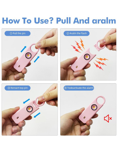 Alarma Personal de Seguridad Fuers 135dB con Luz LED Rosa