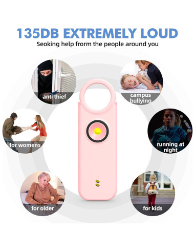 Alarma Personal de Seguridad Fuers 135dB con Luz LED Rosa