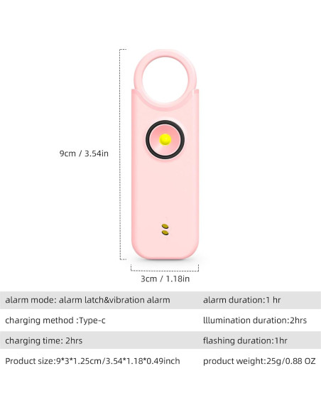 Alarma Personal de Seguridad Fuers 135dB con Luz LED Rosa