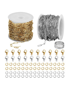 Kit de Fabricación de Joyería Goktvai - 2 Rollos de Cadena de Acero Inoxidable 10m