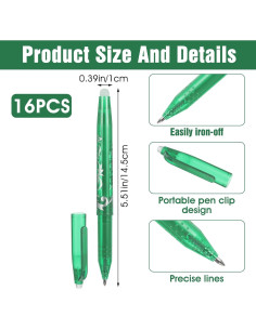 16 Bolígrafos Borrables por Calor Hpmjz para Tela - Marcado Preciso 2