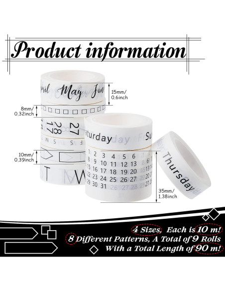 Conjunto de 9 Rollos de Cinta Washi Chuangdi para Planificación