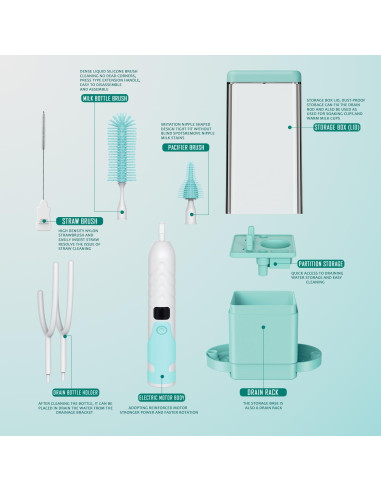 Limpiador Eléctrico de Botellas Vessena - Cerdas 360