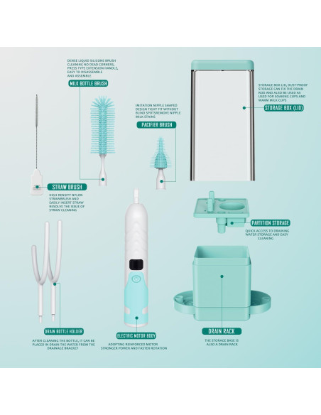 Limpiador Eléctrico de Botellas Vessena - Cerdas 360