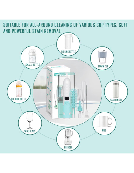 Limpiador Eléctrico de Botellas Vessena - Cerdas 360