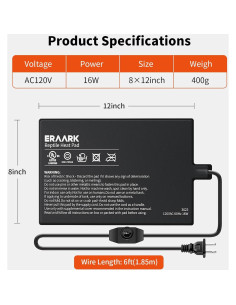 Almohadilla de Calentamiento para Reptiles ERAARK 20x30 cm Ajustable 2