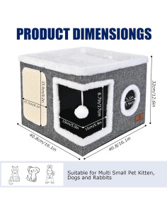 Cama para Gatos PETTDATE con Almohadilla y Cojín Reversible 2