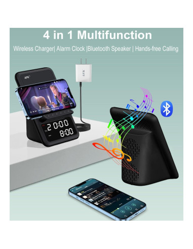 Estación de Carga Inalámbrica AFK BT512-012 con Altavoz y Reloj