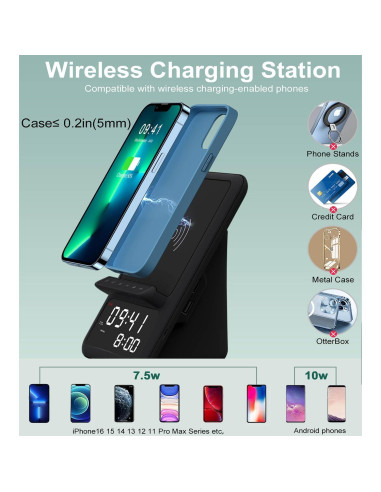 Estación de Carga Inalámbrica AFK BT512-012 con Altavoz y Reloj