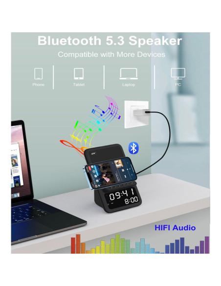 Estación de Carga Inalámbrica AFK BT512-012 con Altavoz y Reloj