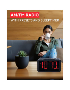 Reloj Despertador Digital FUHONGYUAN Rojo con Radio AM/FM 2