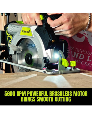 Sierra Circular Inalámbrica YOWMOFT 20V 6.5" Sin Escobillas